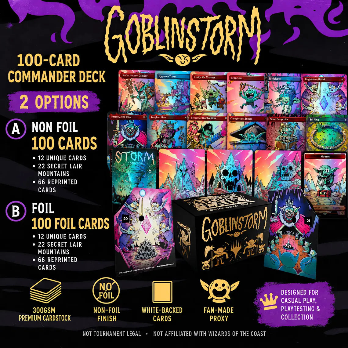 Mazzo Commander PROXY Goblinstorm – 100 carte  Edizione Completa Foil o Non-Foil | Playtest
